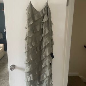 Lulu's olive green Ruffled midi dress